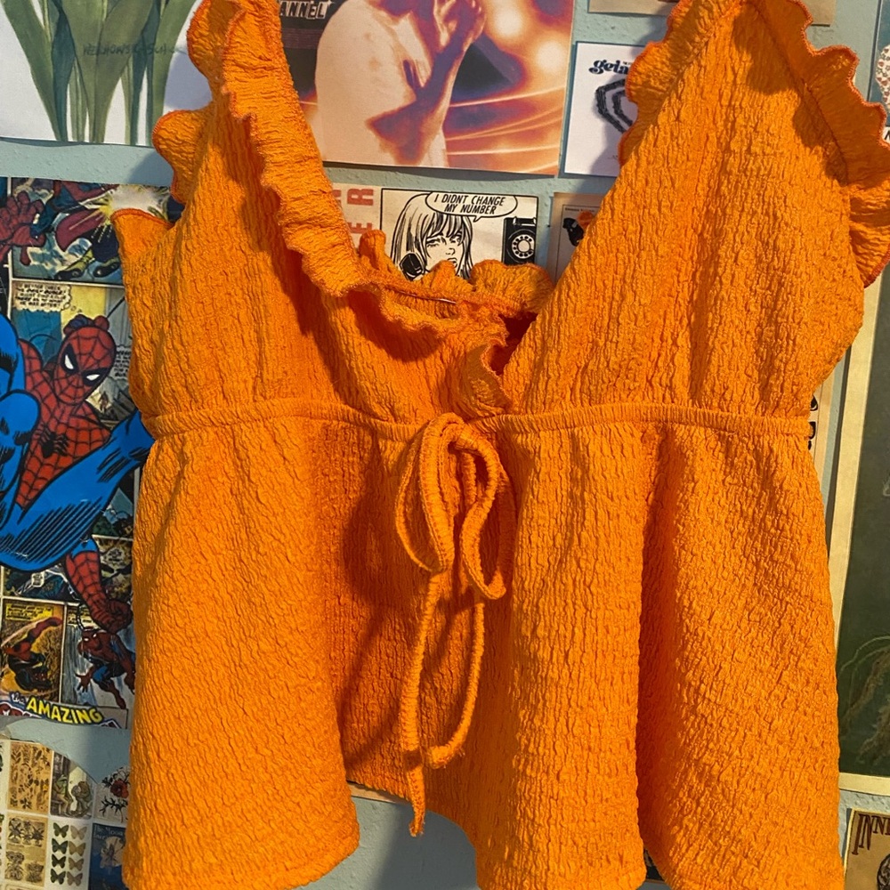 Vibrant Orange Ruffle Top